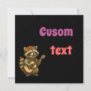 Boho Raccoon Music Lover Sweet Noise Floral Invitation