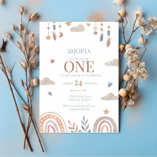 Boho Rainbow 1st Birthday Invitation