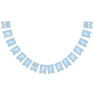 Boho Rainbow 1st Birthday Party Blue Boy Kids Bunting Flags