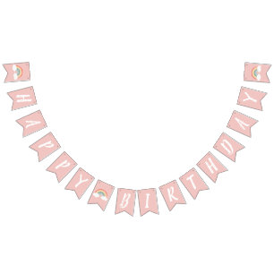 Boho Rainbow 1st Birthday Party Pink Girl Bunting Flags