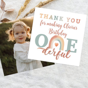 Boho Rainbow 1st Birthday Photo Thank you Card