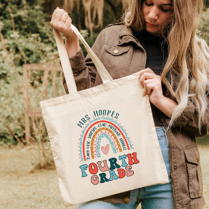 Boho Rainbow 4th Grade Tribe Teacher Squad Custom Tote Bag