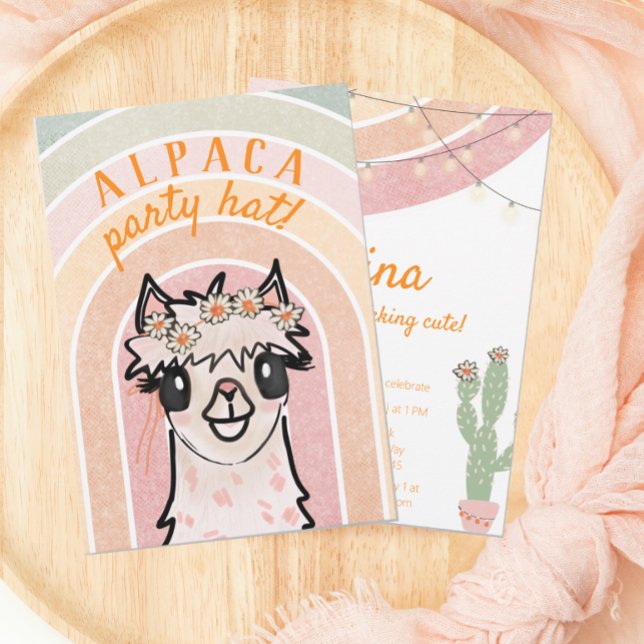 Boho Rainbow Alpaca Cactus Birthday Invitation (Creator Uploaded)