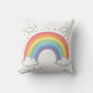 Boho Rainbow and Clouds Watercolor Kids Playroom Throw Pillow