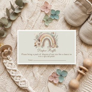 Boho Rainbow And Flowers Baby Diaper Raffle Card