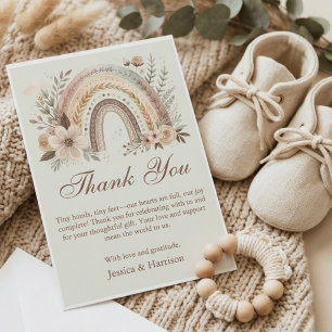 Boho Rainbow And Flowers Baby Shower Thank You Card