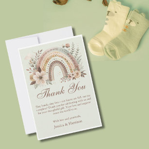 Boho Rainbow And Flowers Baby Shower  Thank You Card