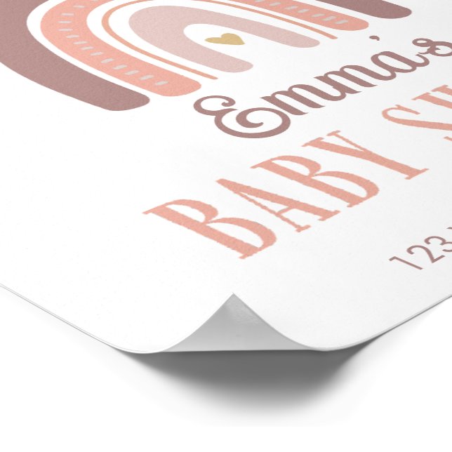 Boho Rainbow And Golden Heart Baby Shower Poster (Corner)