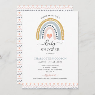 Boho Rainbow And Hearts Baby Shower Invitation