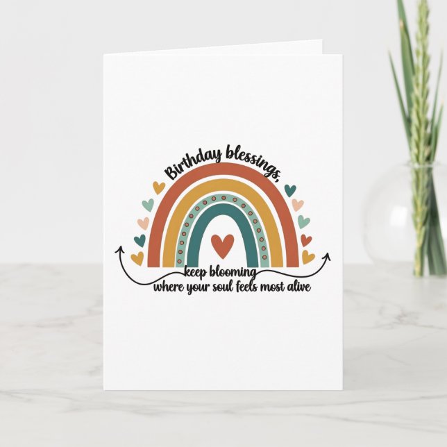 Boho rainbow and hearts birthday blessings design card (Front)