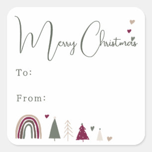Boho Rainbow and Hearts Merry Christmas To From Square Sticker