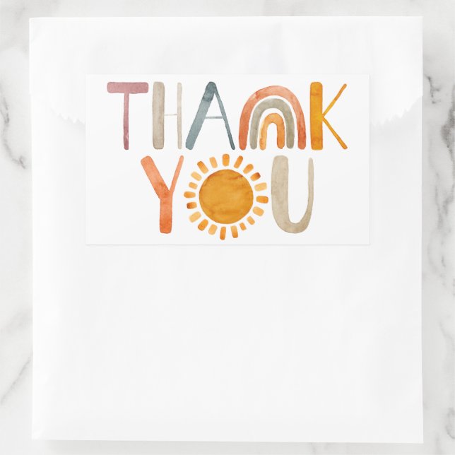 Boho Rainbow and Sunshine Colourful Thank You  Sticker (Bag)