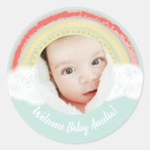 Boho Rainbow Baby Birth Announcement Classic Round Sticker