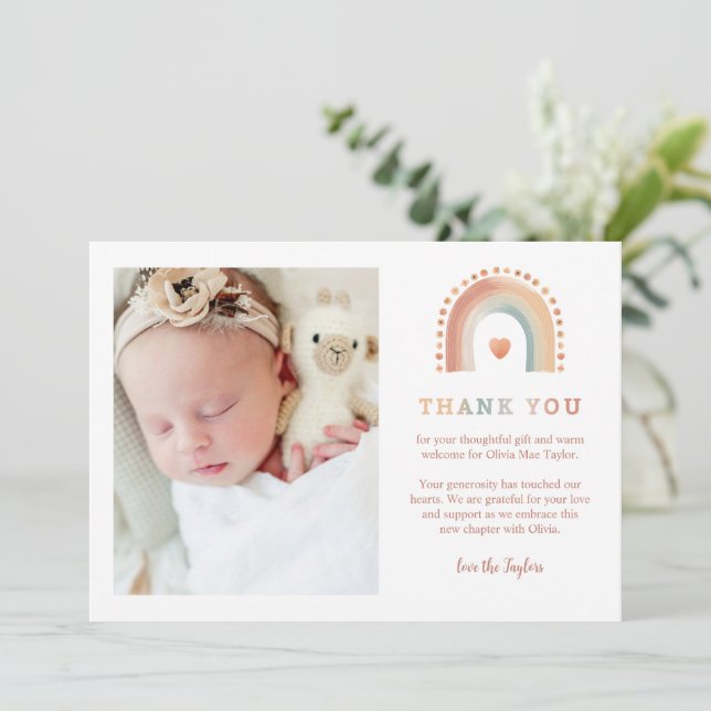 Boho Rainbow Baby Carte de remerciements - 2-Photo (Debout devant)
