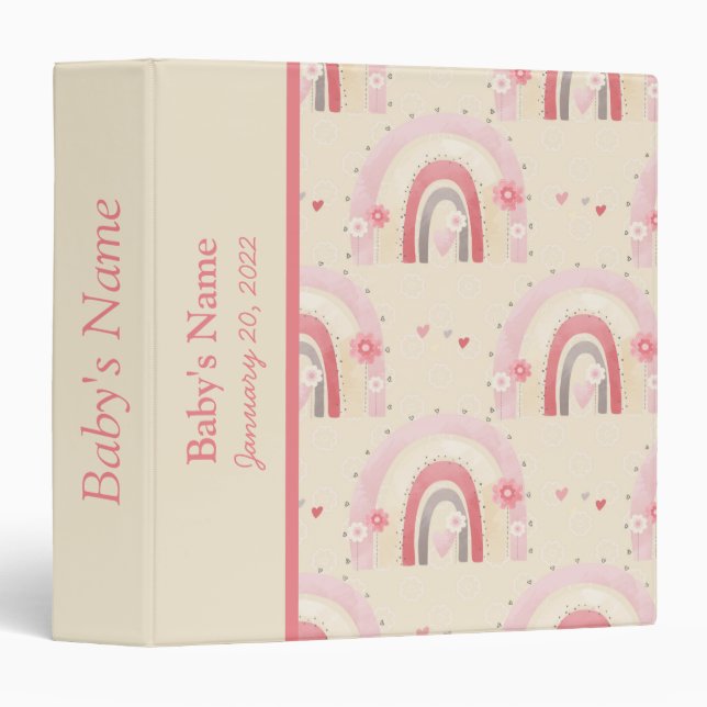 Boho Rainbow Baby Newborn Photo Album 3 Ring Binde Binder (Front/Spine)