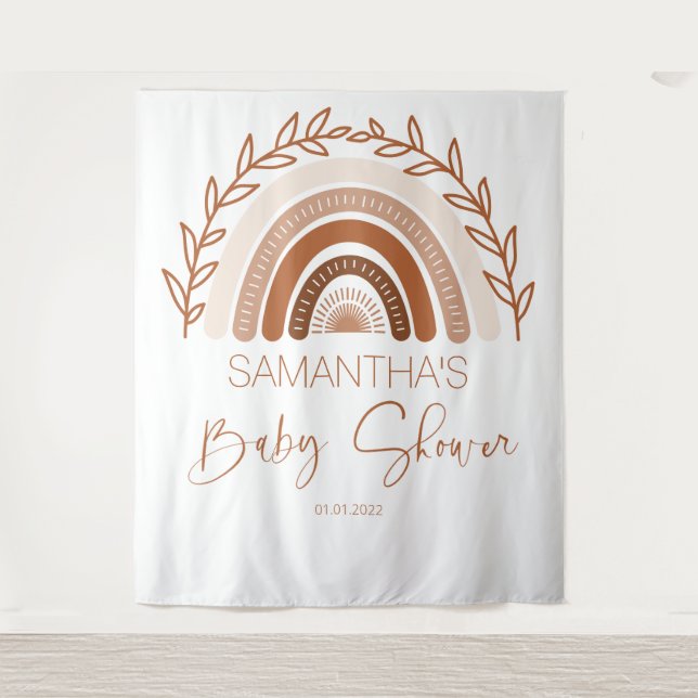  Boho Rainbow Baby Shower Backdrop, Terracotta Tapestry (Front)