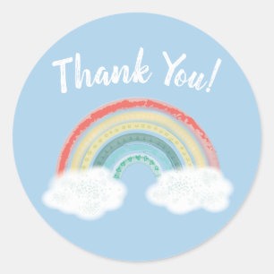 Boho Rainbow Baby Shower Blue Boy Classic Round Sticker