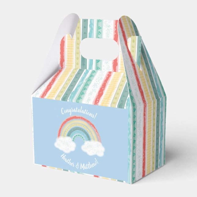 Boho Rainbow Baby Shower Blue Boy Favor Box (Front Side)