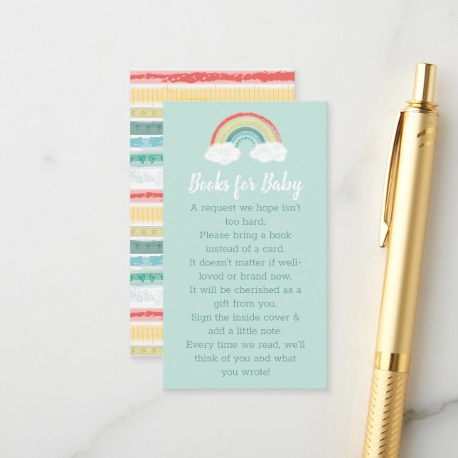 Boho Rainbow Baby Shower Books for Baby Enclosure Card (Front/Back In Situ)