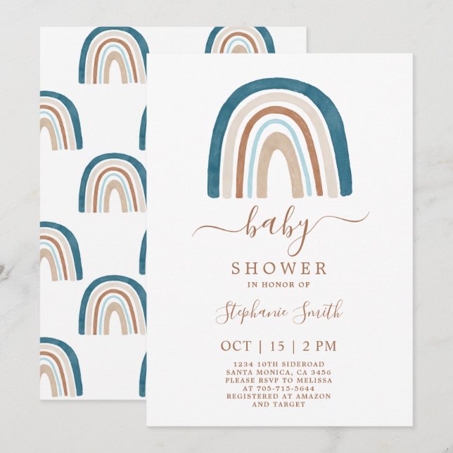 Boho Rainbow Baby Shower Boy Invitation (Front/Back)