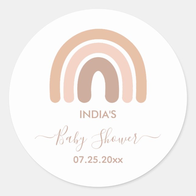 Boho Rainbow Baby Shower Classic Round Sticker (Front)