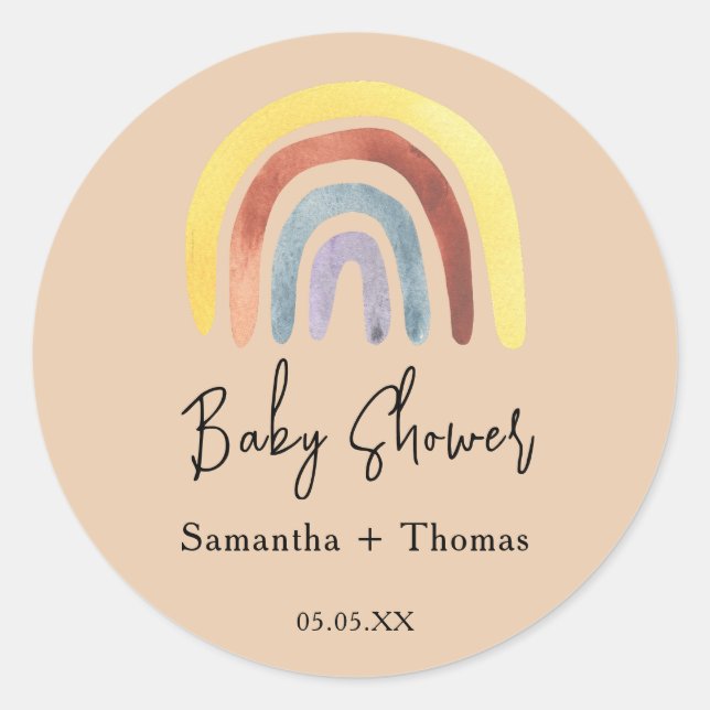 Boho rainbow baby shower  classic round sticker (Front)