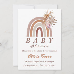 Boho Rainbow Baby Shower Earthy Tones, Floral chic Invitation