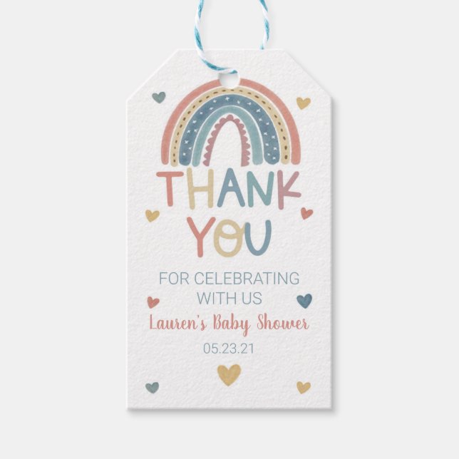 Boho Rainbow Baby Shower Favour Gift Tag (Front)