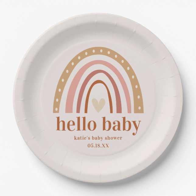 Boho Rainbow Baby Shower Favour Sticker Paper Plate (Front)