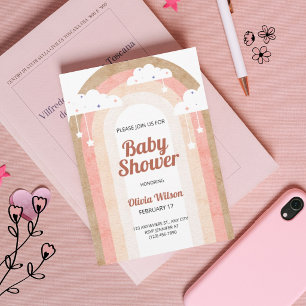 Boho Rainbow Baby Shower Invitation Neutral Pastel