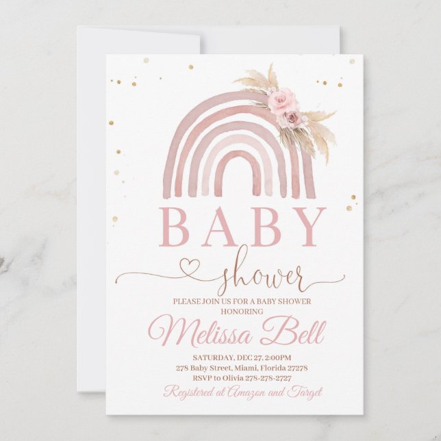 Boho Rainbow Baby shower Invitation Pampas (Devant)