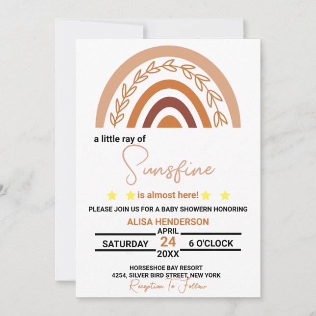 Boho Rainbow Baby Shower Invitation Terracotta Sun (Front)