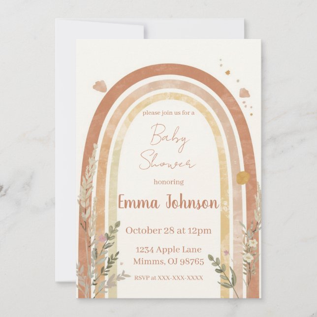 Boho Rainbow Baby Shower Invitation – Watercolor (Devant)