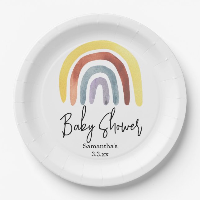Boho rainbow baby shower paper plate (Front)