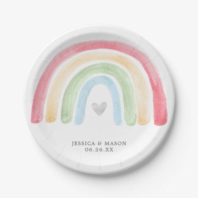Boho Rainbow Baby Shower Paper Plates (Front)