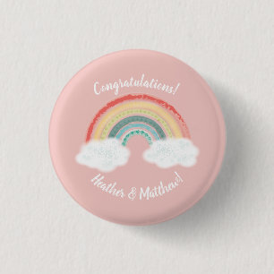 Boho Rainbow Baby Shower Pink 1 Inch Round Button