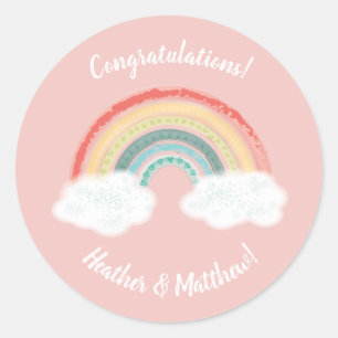 Boho Rainbow Baby Shower Pink Classic Round Sticker