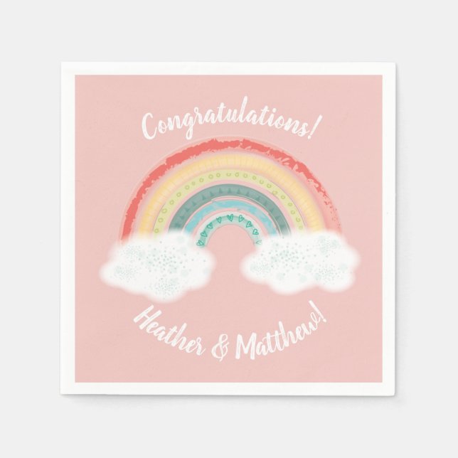 Boho Rainbow Baby Shower Pink Napkin (Front)