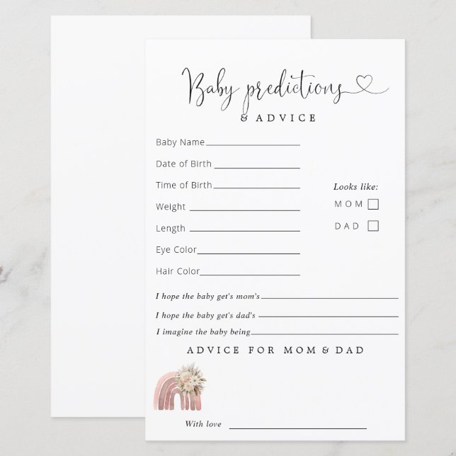 Boho Rainbow Baby Shower Predictions Advice (Front/Back)