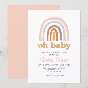 Boho Rainbow Baby shower rose Invitation