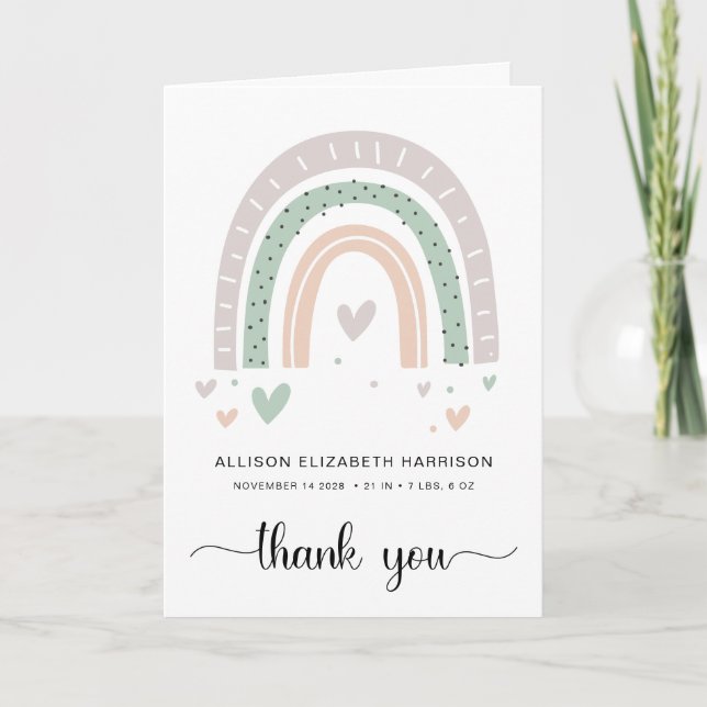 Boho Rainbow Baby Shower Thank You Card (Front)