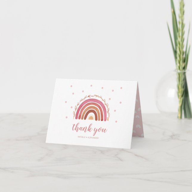 Boho Rainbow Baby Shower Thank You Card (Front)