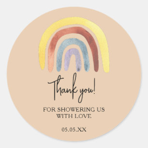 Boho rainbow baby shower thank you favour classic round sticker