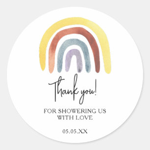 Boho rainbow baby shower thank you favour classic round sticker