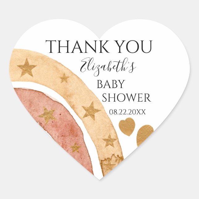 Boho Rainbow Baby Shower Thank You  Heart Sticker (Front)