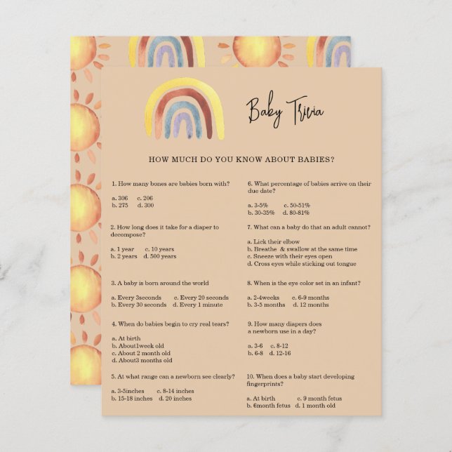 Boho Rainbow Baby Trivia | Baby Shower Game (Front/Back)