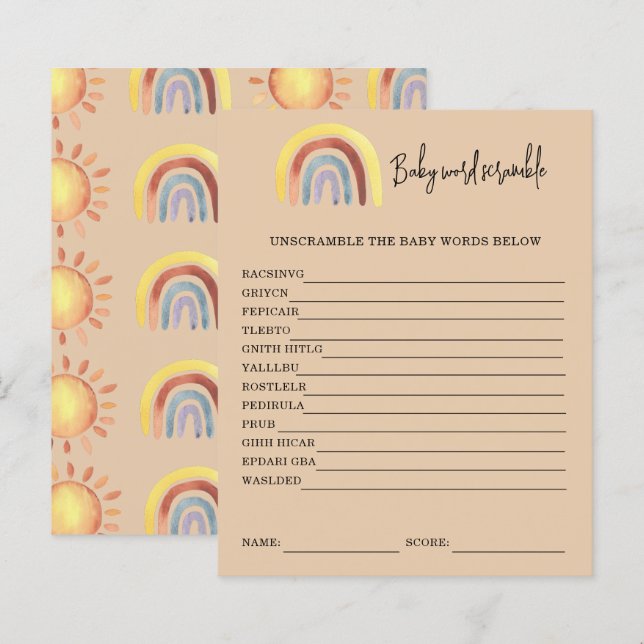 Boho Rainbow Baby Word Scramble | Baby Shower Game (Front/Back)