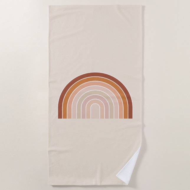 Boho Rainbow Beige Terracotta Beach Towel (Front)
