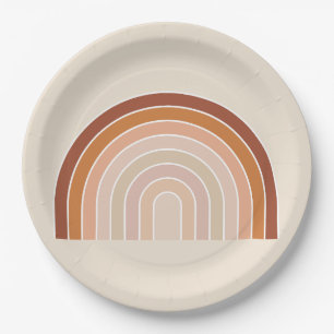 Boho Rainbow Beige Terracotta Paper Plate