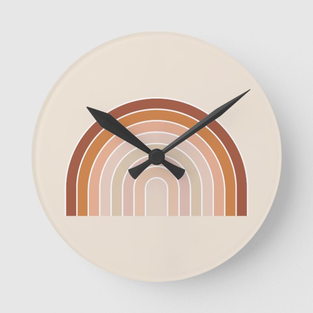 Boho Rainbow Beige Terracotta Round Clock (Front)